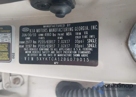 2011 Kia Sorento Lx из США, поврежденный, VIN 5XYKTCA12BG079015